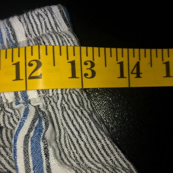 Angie Boho  Striped Pants Blue White Black S Elastic Waistband Tassels Pockets - Picture 3 of 12